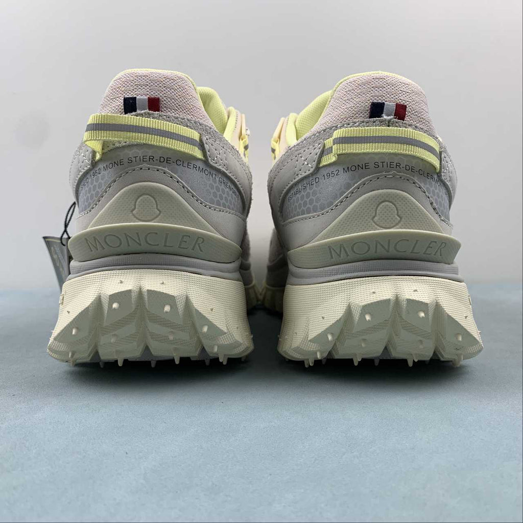 Moncler x Hoka Mafate Speed    Gray & Cream Sneakers with Lime Accents