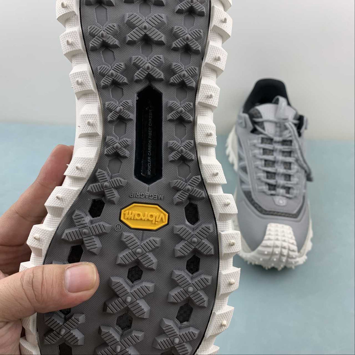 Moncler x Hoka Mafate Speed    Gray Chunky Sneakers